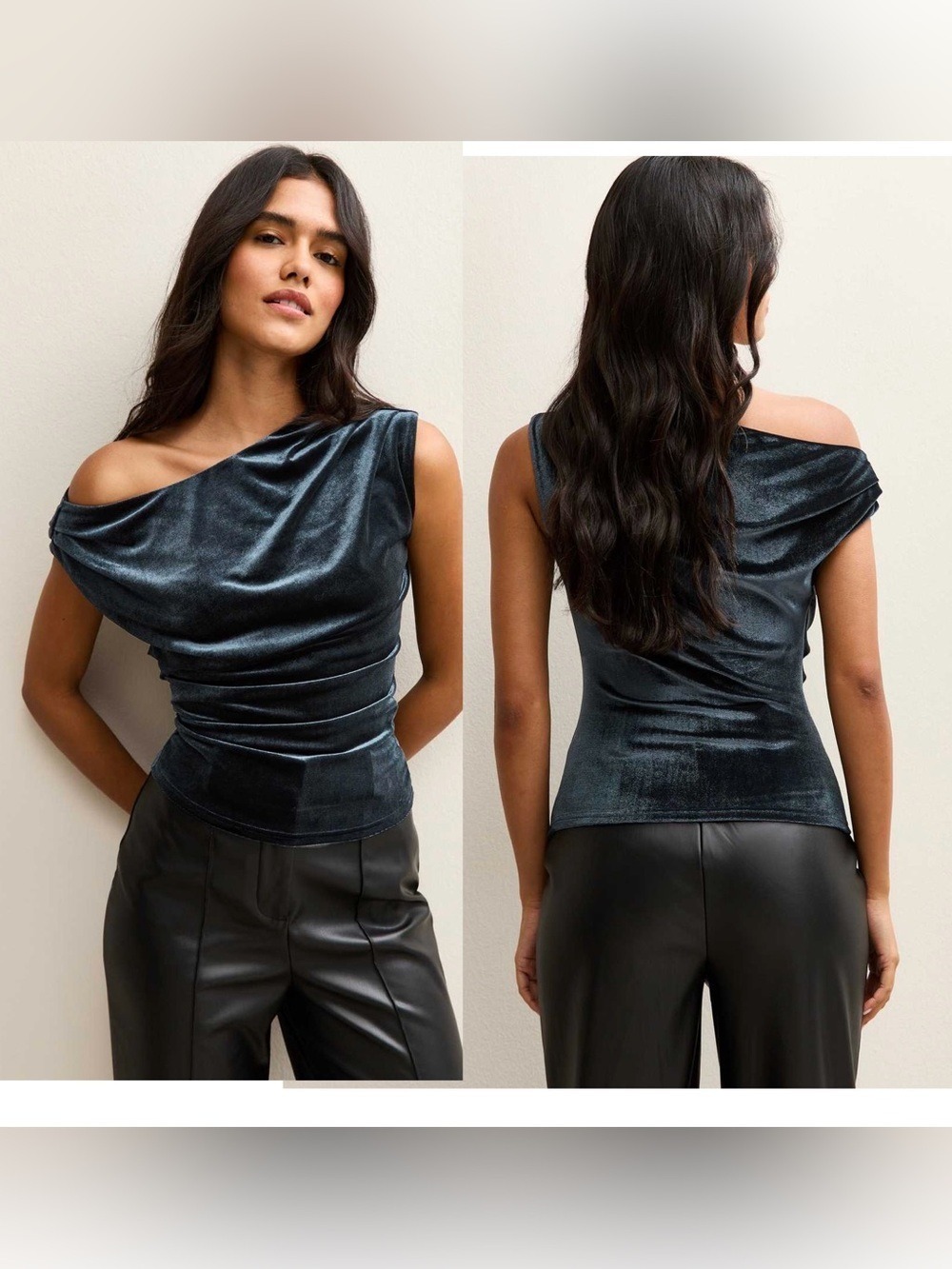 Rachel Zoe Blue Velvet asymmetrical Off The Shoulder Ruched Top Sz XL NWT